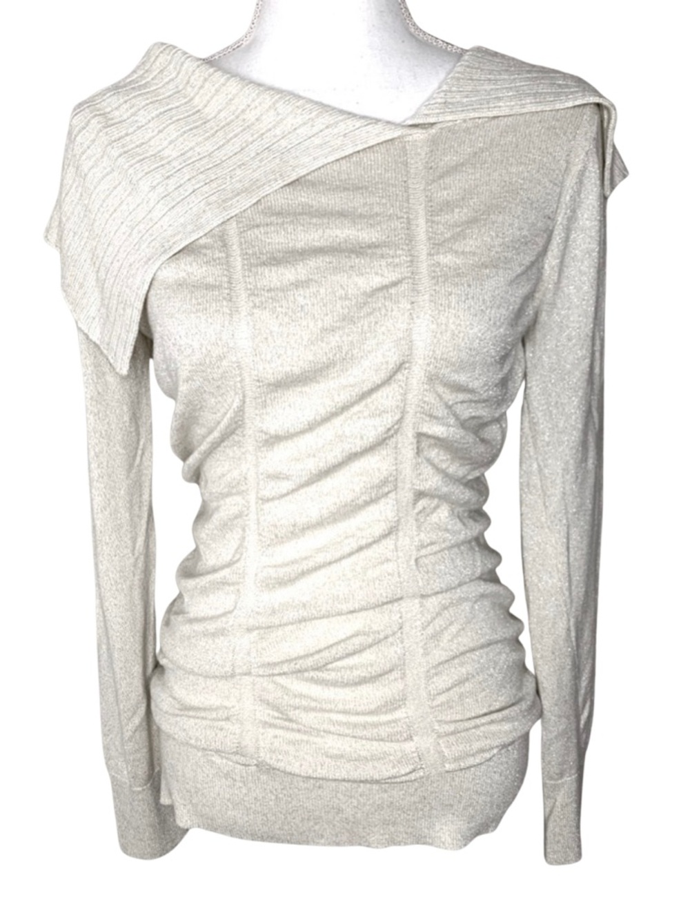 2B Bebe Women Ruched Sweater Metallic Gold Thread Size Medium